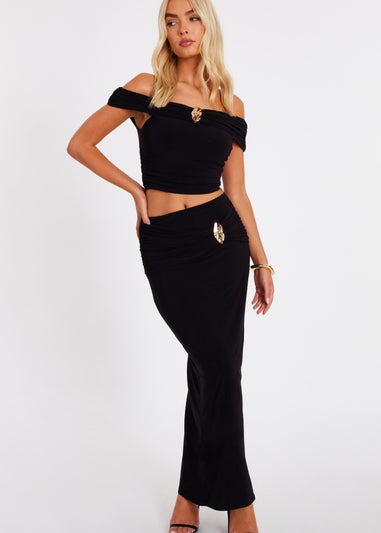 Quiz Black Ruched Waist Maxi Skirt