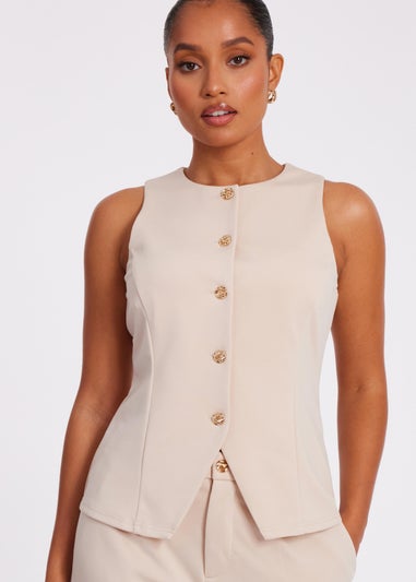 Quiz Stone Petite Button Front Waistcoat