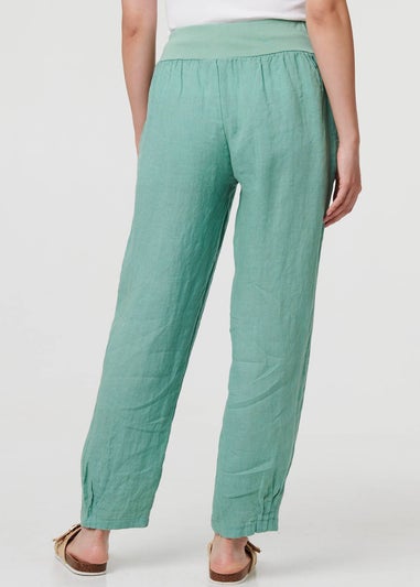 Izabel London Sage Relaxed Linen Tapered Trousers