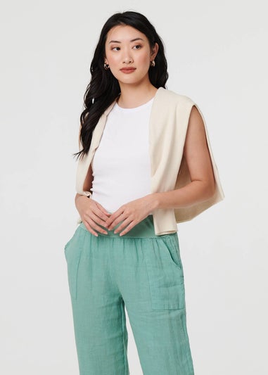 Izabel London Sage Relaxed Linen Tapered Trousers