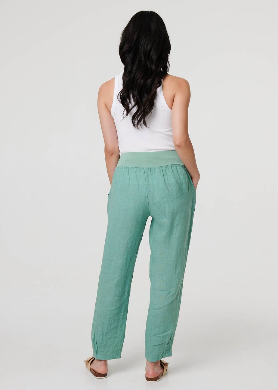 Izabel London Sage Relaxed Linen Tapered Trousers