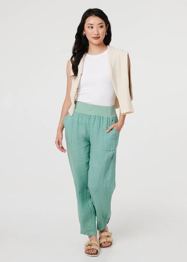 Izabel London Sage Relaxed Linen Tapered Trousers