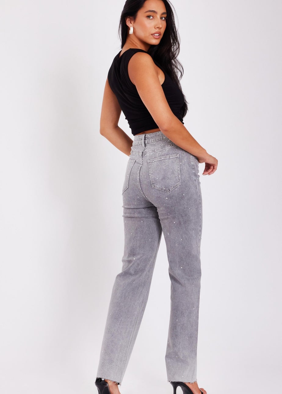 Quiz Grey Embellished Jeans