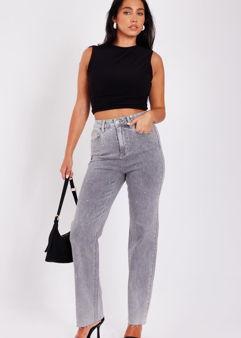 Quiz Grey Embellished Jeans