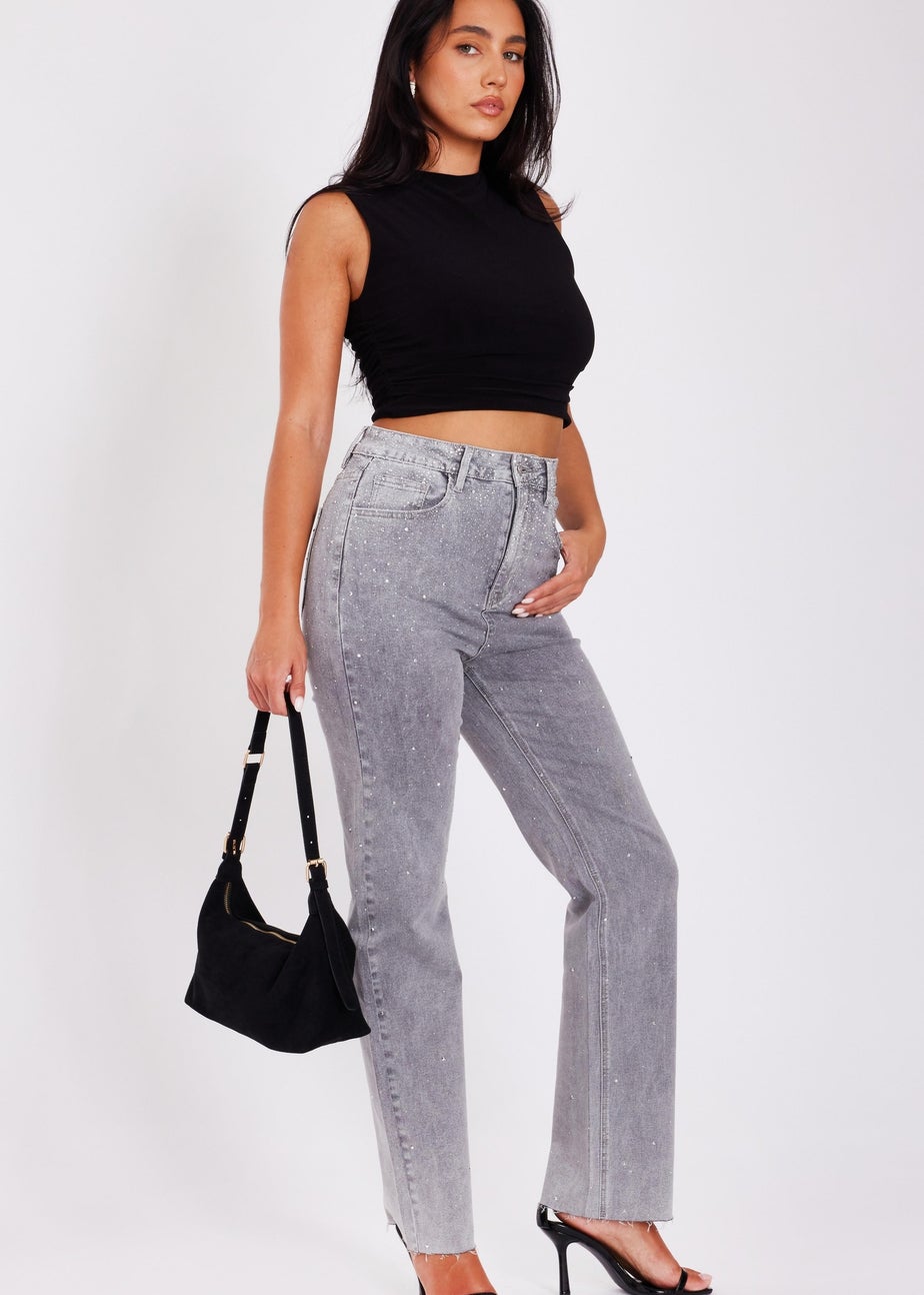 Quiz Grey Embellished Jeans