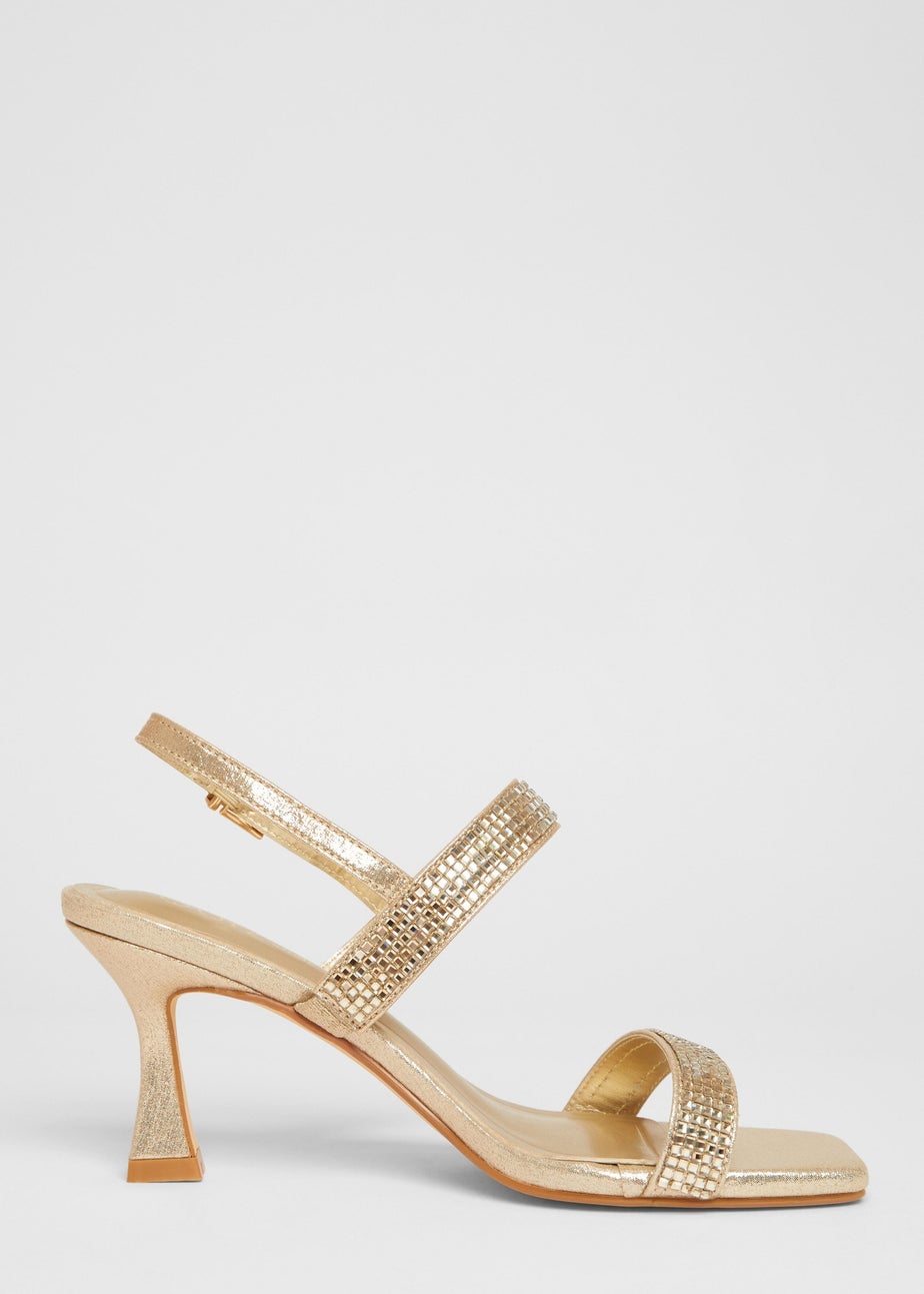 Quiz Gold Wide Fit Diamante Strappy Heels