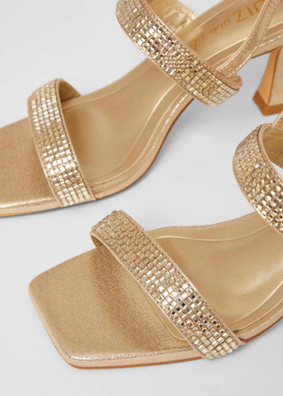 Quiz Gold Wide Fit Diamante Strappy Heels