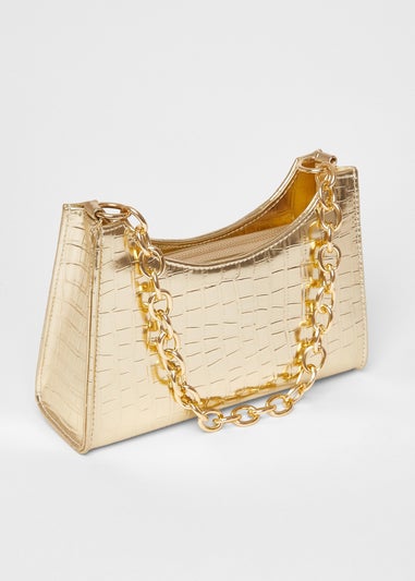 Quiz Gold Croc Chain Strap Shoulder Bag