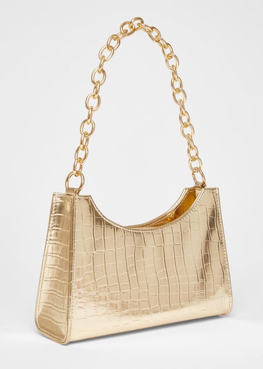 Quiz Gold Croc Chain Strap Shoulder Bag