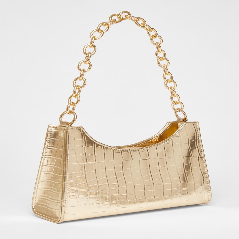 Quiz Gold Croc Chain Strap Shoulder Bag
