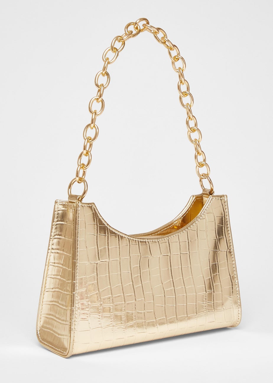 Quiz Gold Croc Chain Strap Shoulder Bag