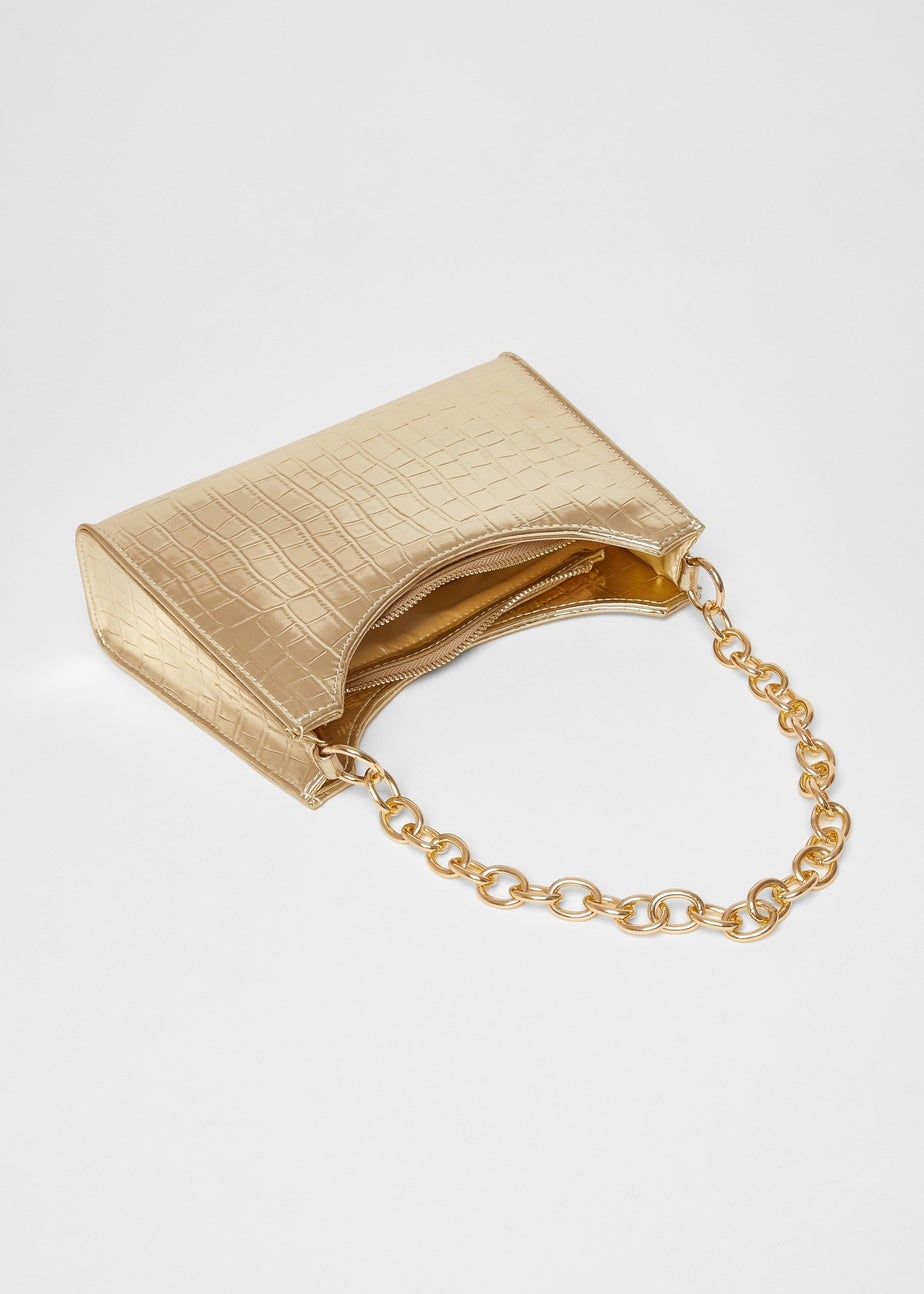 Quiz Gold Croc Chain Strap Shoulder Bag