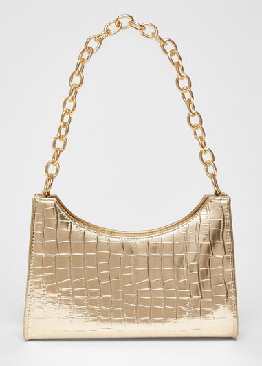 Quiz Gold Croc Chain Strap Shoulder Bag