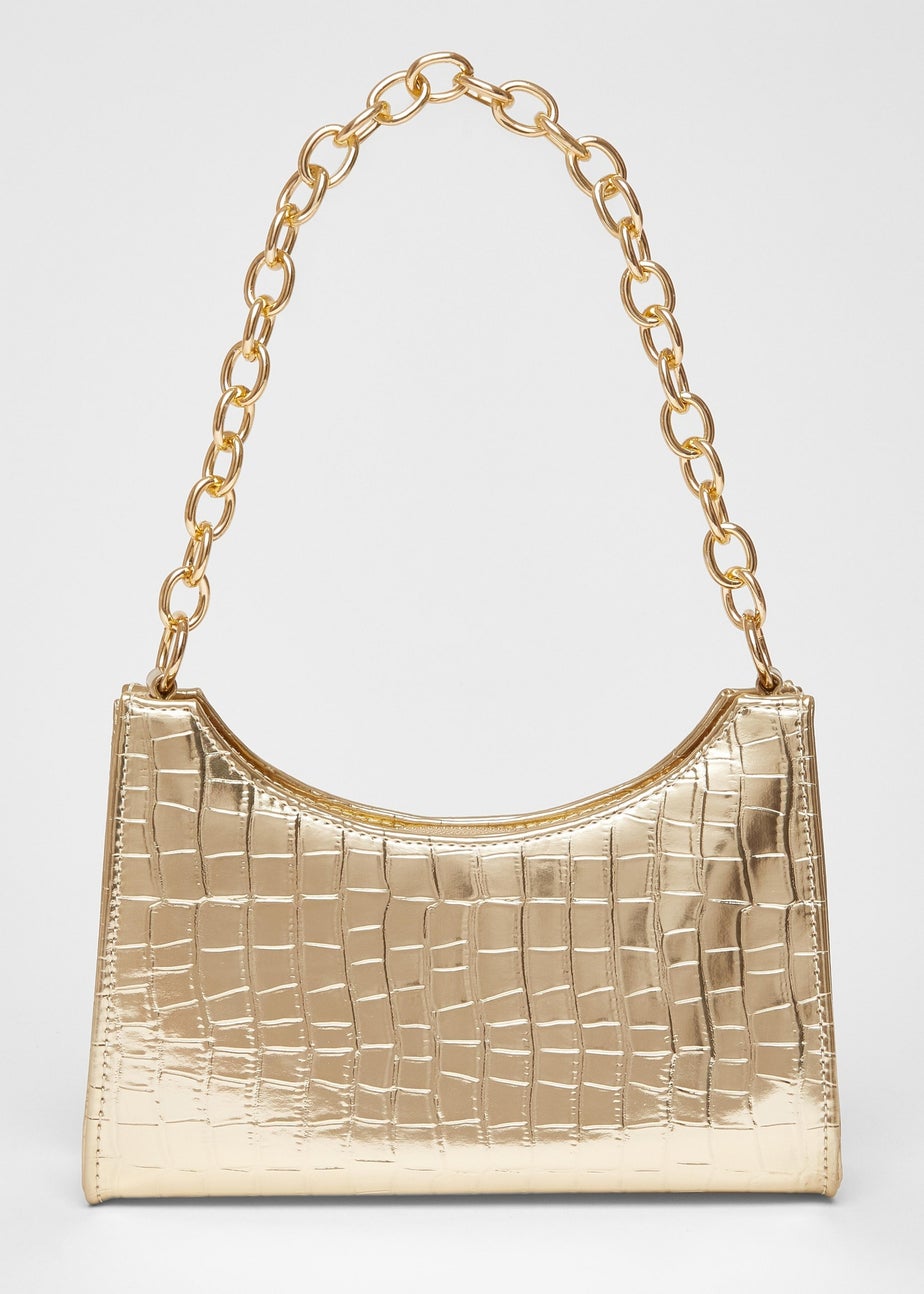 Quiz Gold Croc Chain Strap Shoulder Bag