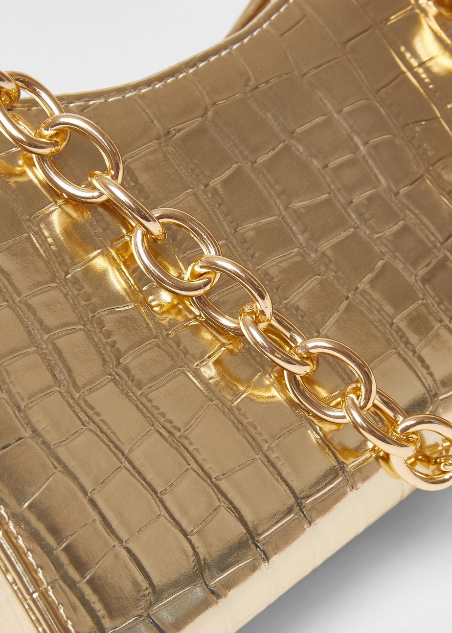 Quiz Gold Croc Chain Strap Shoulder Bag
