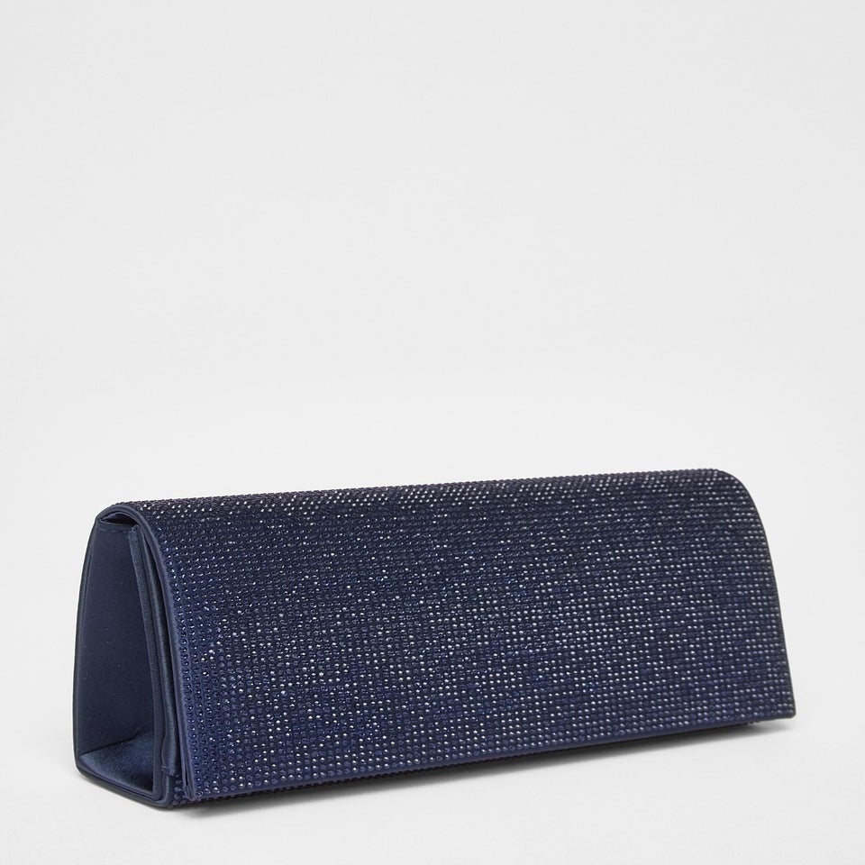 Quiz Navy Diamante Embellished Clutch Bag