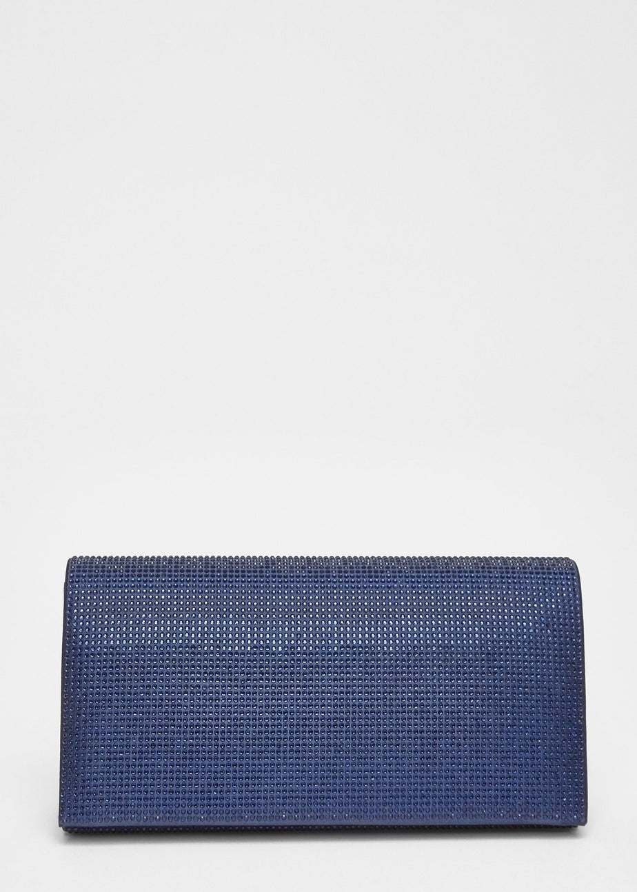 Quiz Navy Diamante Embellished Clutch Bag