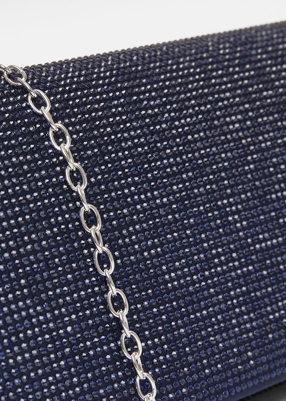Quiz Navy Diamante Embellished Clutch Bag