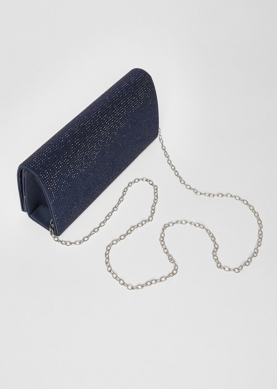 Quiz Navy Diamante Embellished Clutch Bag