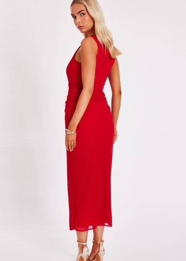 Quiz Red Mesh Buckle Midaxi Dress