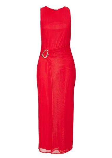 Quiz Red Mesh Buckle Midaxi Dress