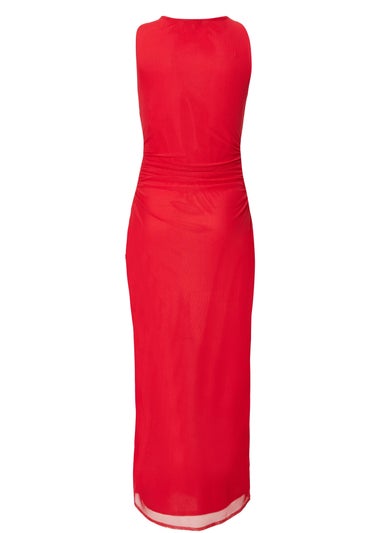 Quiz Red Mesh Buckle Midaxi Dress