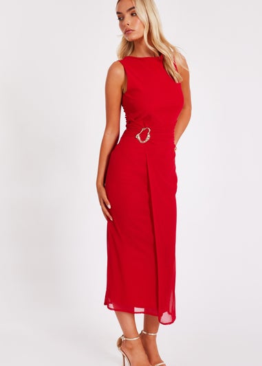Quiz Red Mesh Buckle Midaxi Dress