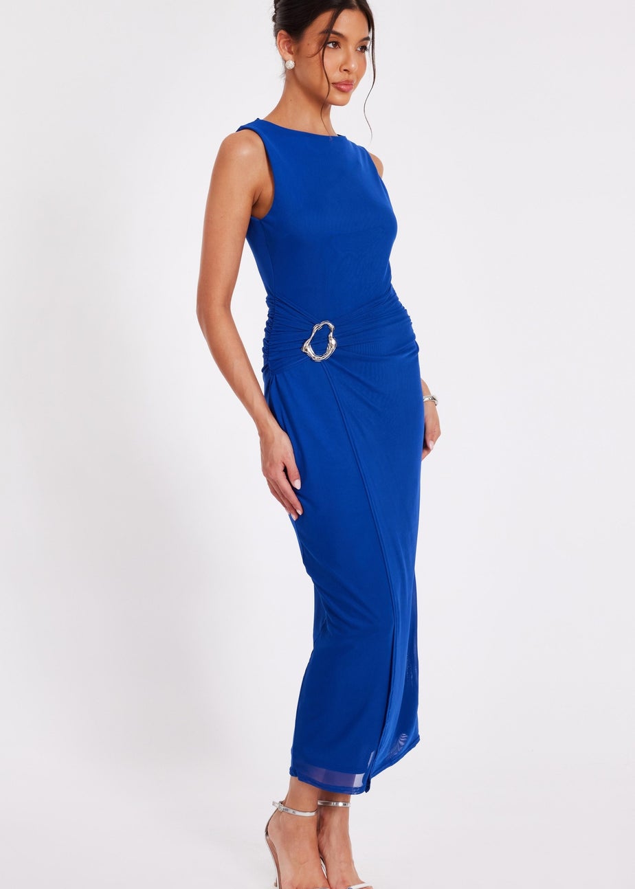Quiz Blue Mesh Buckle Midaxi Dress