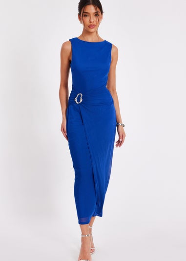 Quiz Blue Mesh Buckle Midaxi Dress