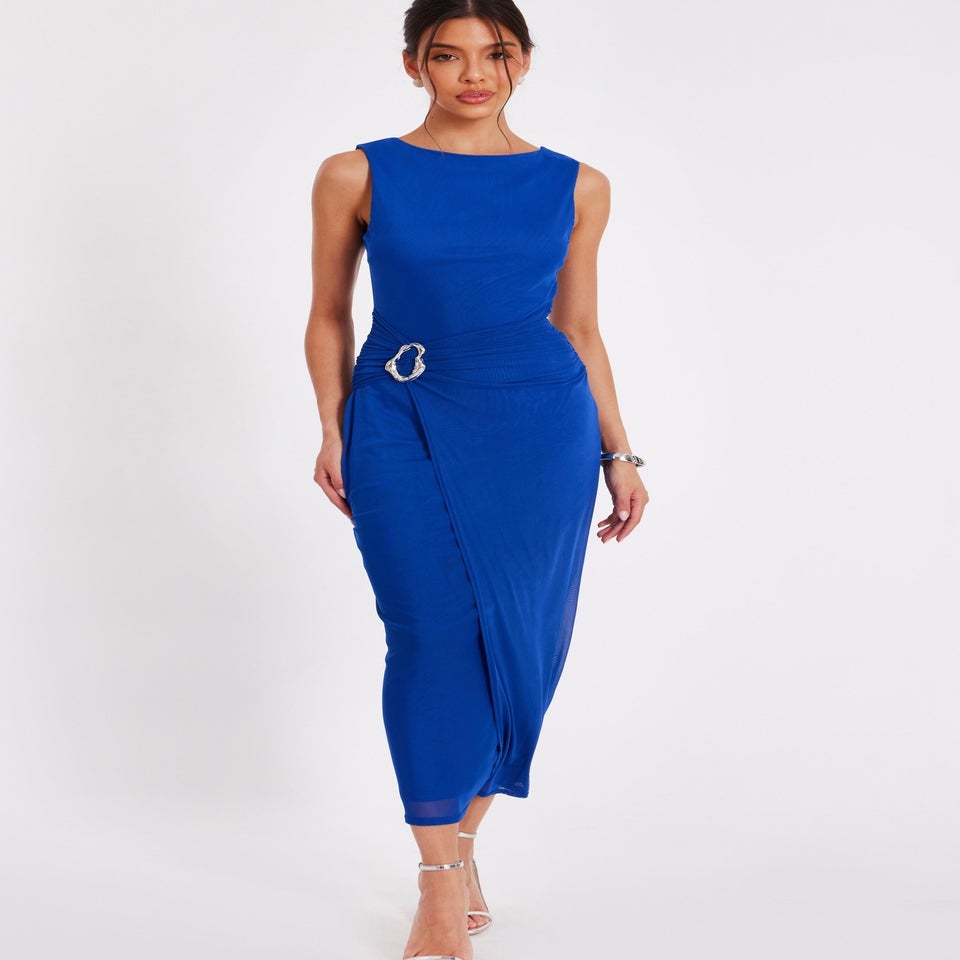 Quiz Blue Mesh Buckle Midaxi Dress