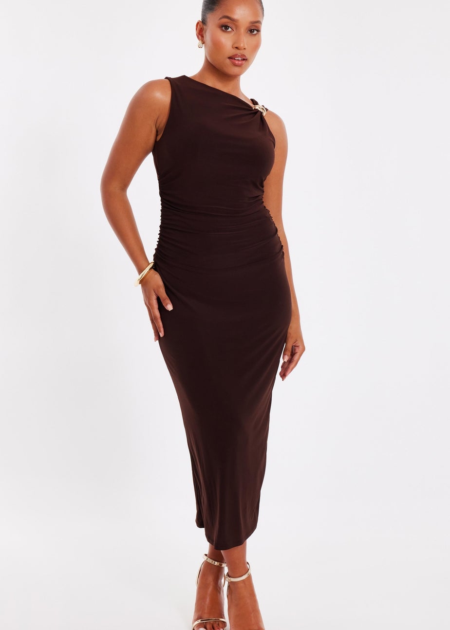 Quiz Brown Petite Midaxi Dress
