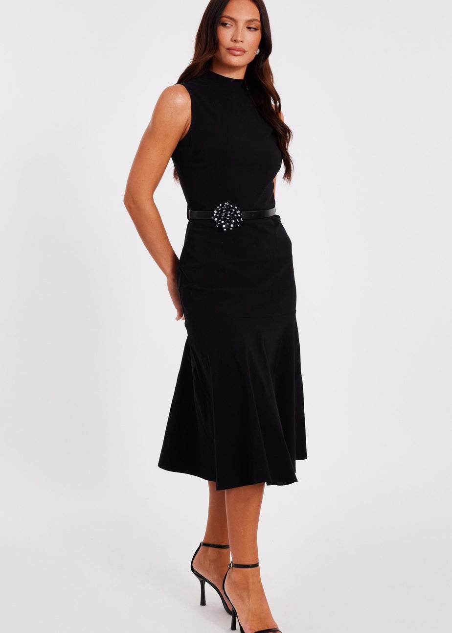 Quiz Black Corsage Belt Midi Dress