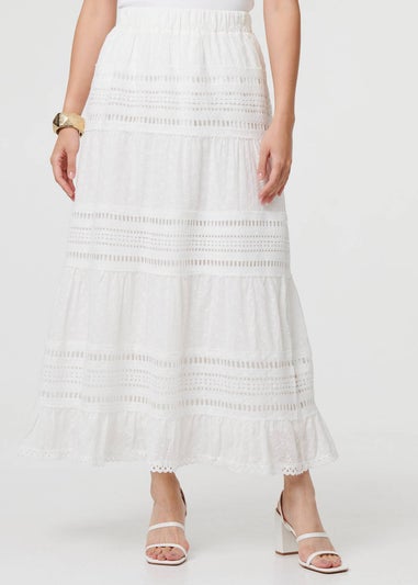 Izabel London White High Waist Lace Trim Tiered Maxi Skirt