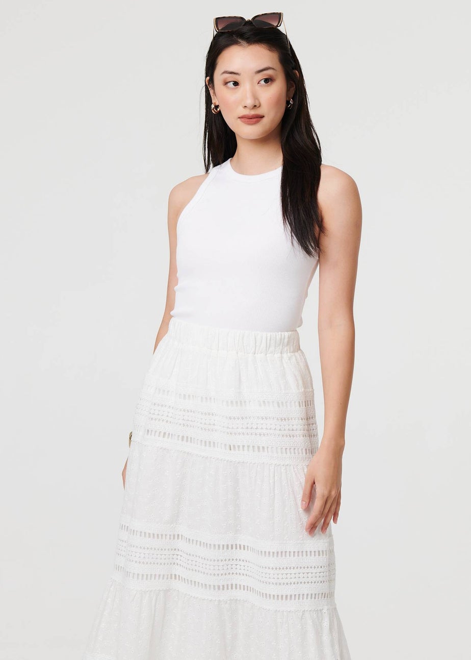 Izabel London White High Waist Lace Trim Tiered Maxi Skirt