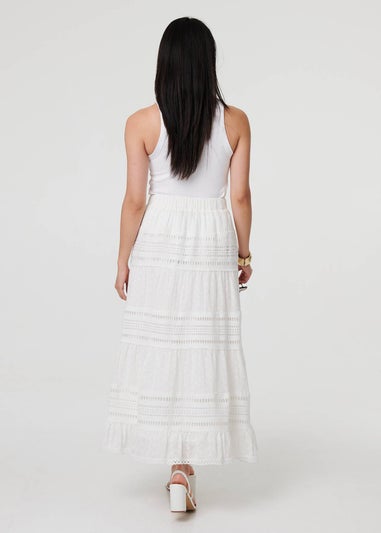 Izabel London White High Waist Lace Trim Tiered Maxi Skirt