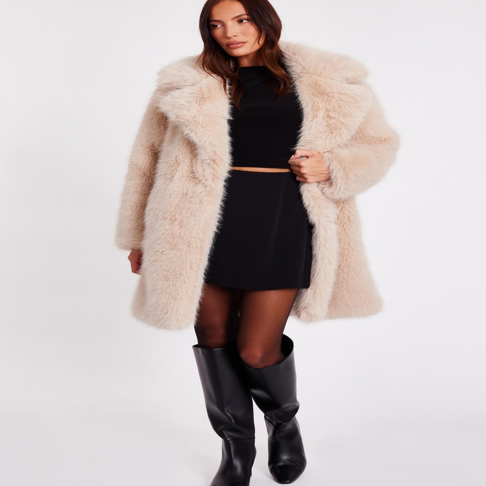 Quiz Stone Faux Fur Longline Coat
