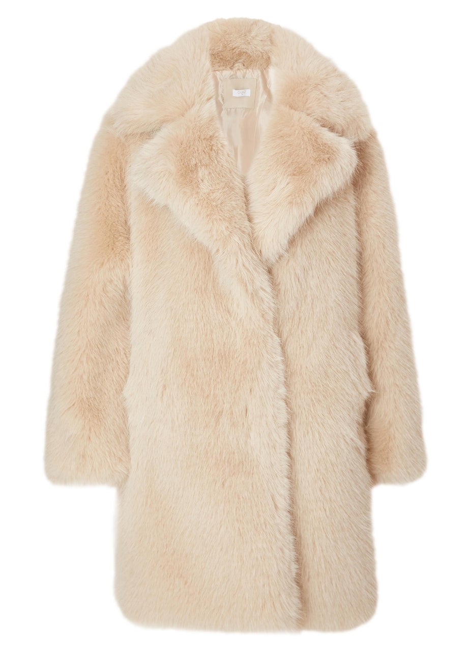 Quiz Stone Faux Fur Longline Coat