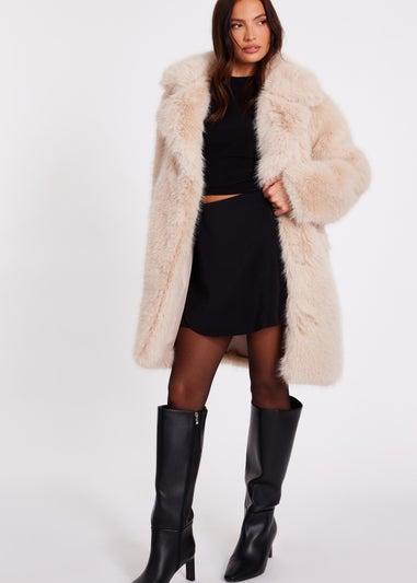 Quiz Stone Faux Fur Longline Coat