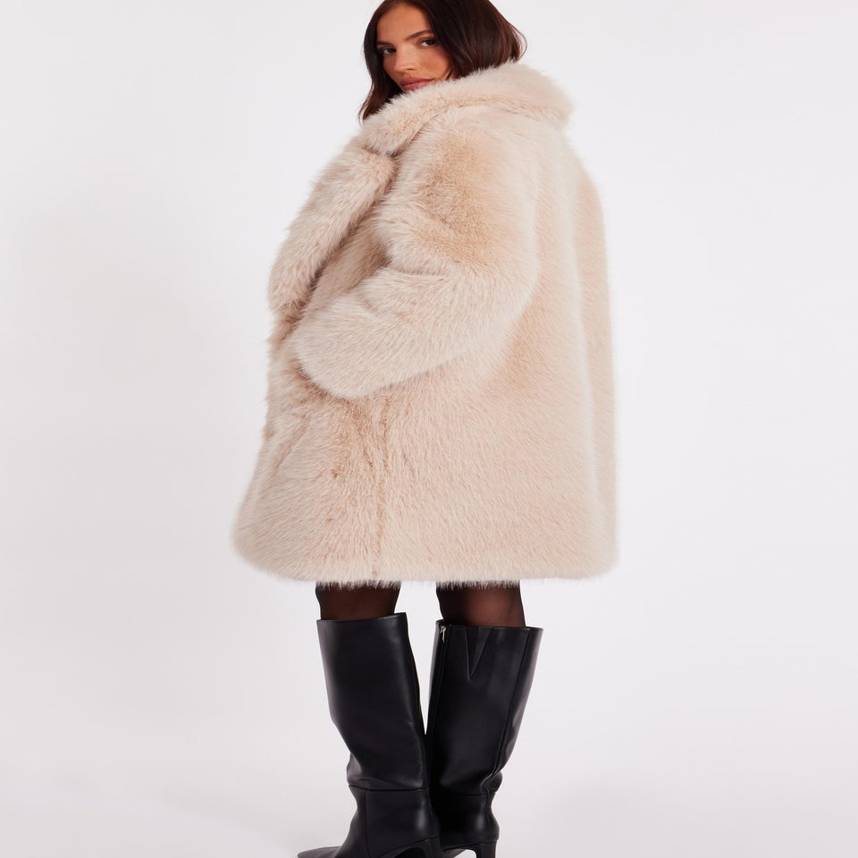 Quiz Stone Faux Fur Longline Coat