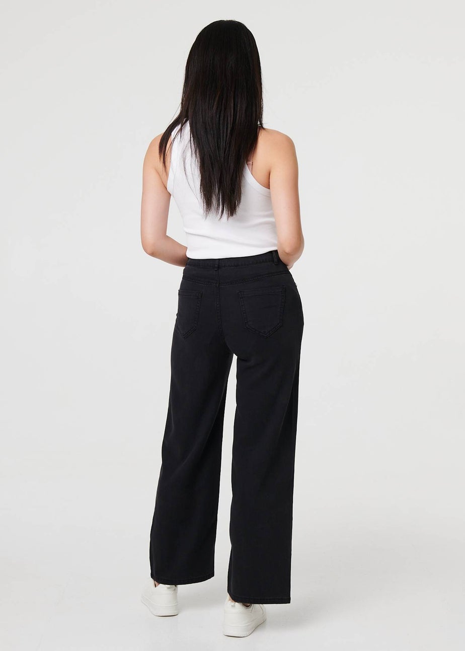 Izabel London Black High Waist Relaxed Wide Leg Jeans