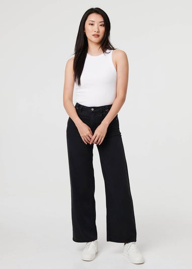Izabel London Black High Waist Relaxed Wide Leg Jeans
