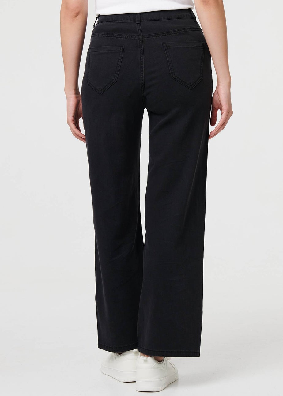 Izabel London Black High Waist Relaxed Wide Leg Jeans