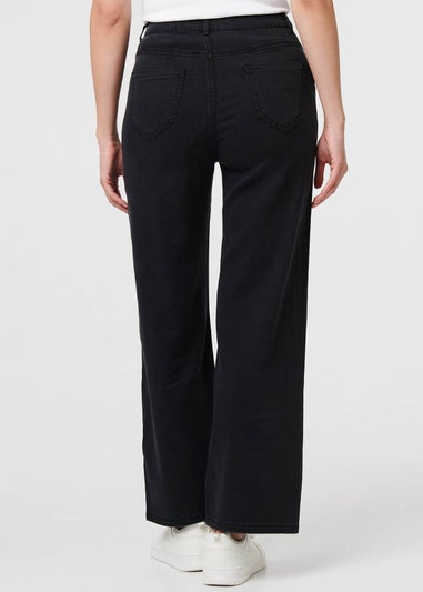 Izabel London Black High Waist Relaxed Wide Leg Jeans