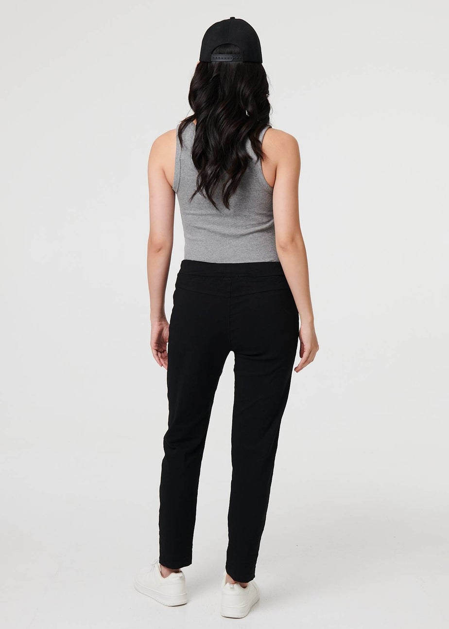 Izabel London Black Drawstring Tie Waist Tapered Trousers