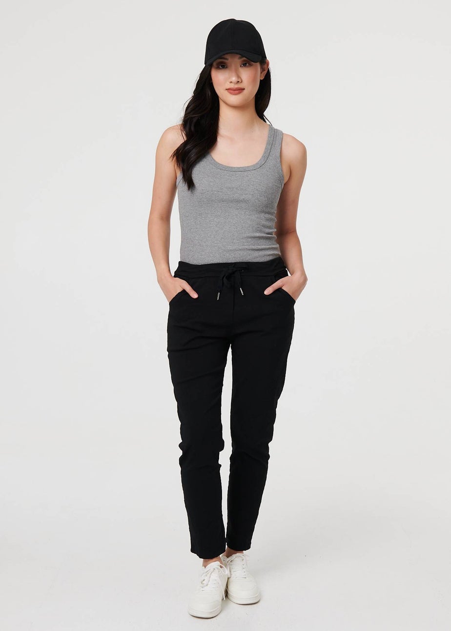 Izabel London Black Drawstring Tie Waist Tapered Trousers