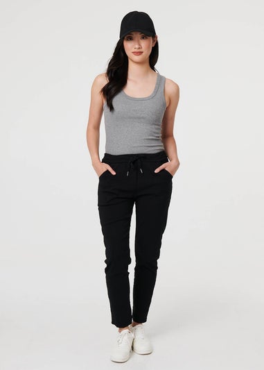 Izabel London Black Drawstring Tie Waist Tapered Trousers