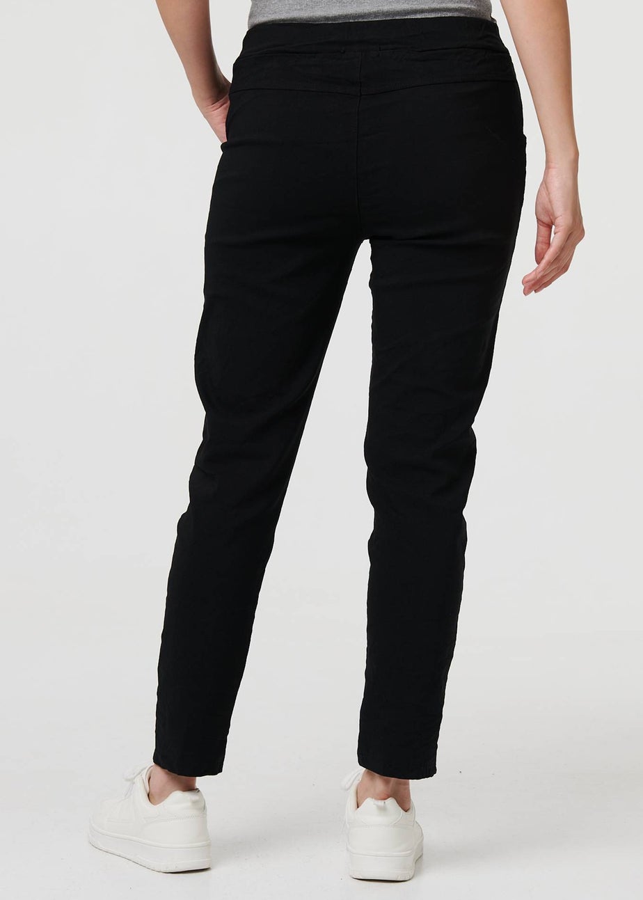 Izabel London Black Drawstring Tie Waist Tapered Trousers