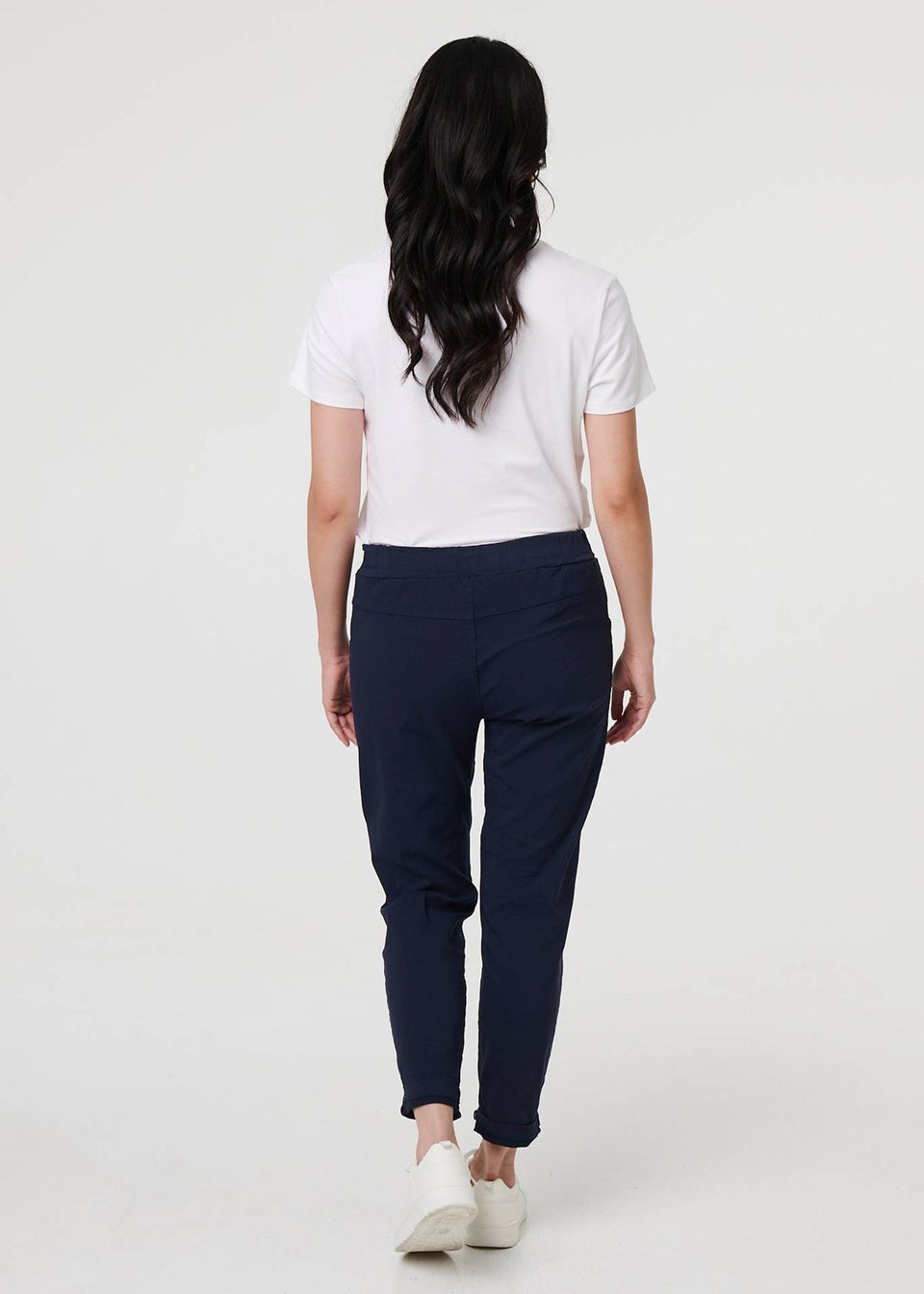 Izabel London Navy Drawstring Tie Waist Tapered Trousers