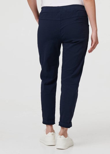 Izabel London Navy Drawstring Tie Waist Tapered Trousers