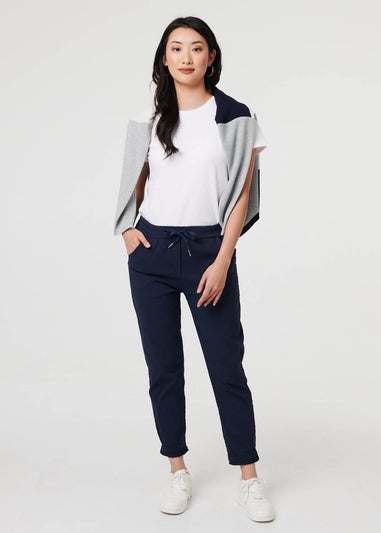 Izabel London Navy Drawstring Tie Waist Tapered Trousers